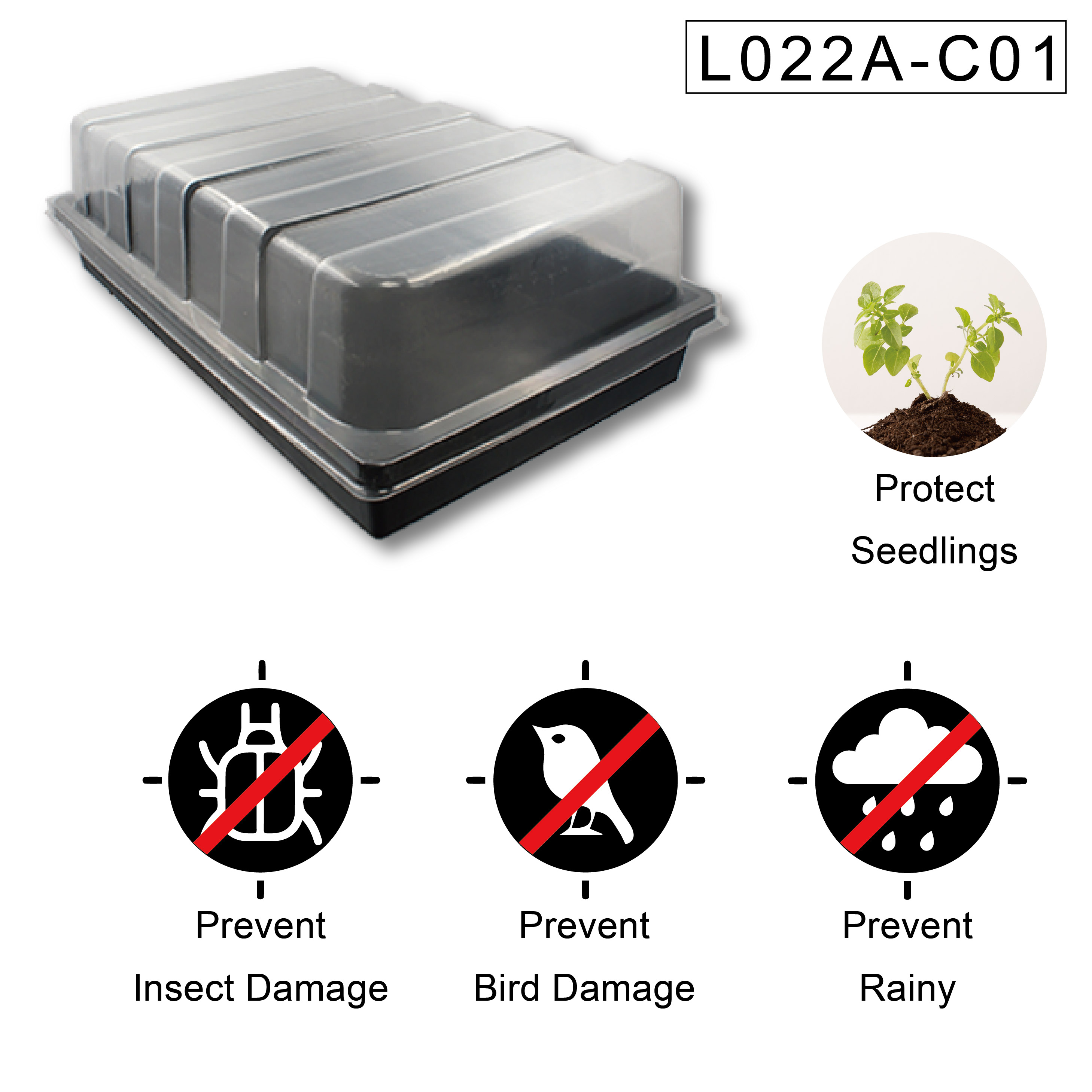 Transparent humidity dome helps maintain moisture and humidity.
