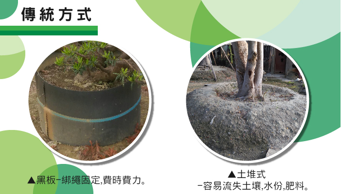 AIERMEI 艾爾鎂平板圈與傳統土堆、黑板栽培法比較示意圖
